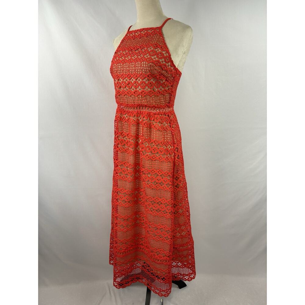 Adelyn Rae Alani Halter Dress Red Cream Medium Lace Overlay Midi